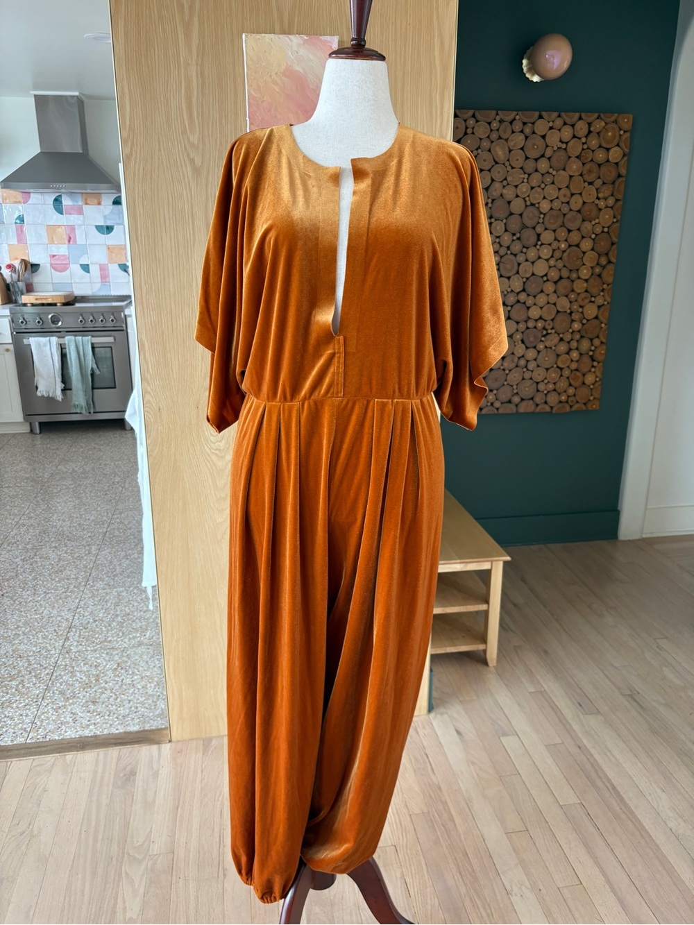 Norma Kamali Copper Velvet Jumpsuit